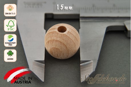 10 Holzperlen 15 mm Holzkugeln Bastelperlen Makramee-Perlen Babyperlen Rundperlen Fädelperlen Naturperlen aus Holz