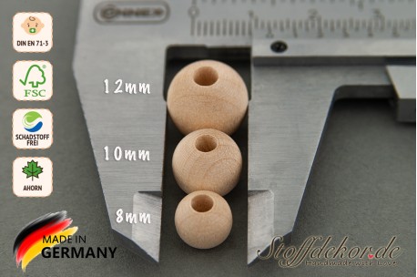 10 Holzperlen 12 mm Holzkugeln Bastelperlen Makramee-Perlen Babyperlen Rundperlen Fädelperlen Naturperlen aus Holz