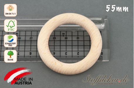 Holzring 55 mm Beißring Naturholzring Gebissring Greifring Buchenholzring Zahnring Makramee-Ring Zahnungshilfe Greiflinge