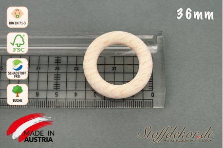 Holzring 36 mm Beißring Naturholzring Gebissring Greifring Buchenholzring Zahnring Makramee-Ring Zahnungshilfe Greiflinge