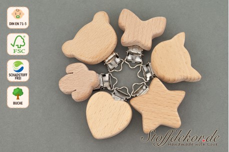 Holzclip Schnullerclip Babyclip Schnullerkettenclip Anhängerclip für Babykette Wagenkette Buggy Spielzeug Beißkette