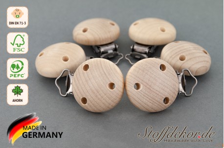 Holzclip Schnullerclip Babyclip Schnullerkettenclip Anhängerclip für Babykette Wagenkette Spielkette Beißkette Babyspielzeug