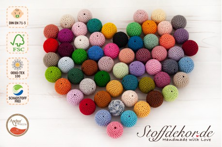 Häkelperlen 22 mm Häkelkugeln Holzperlen Fädelperlen Babyperlen Bastelperlen für Babyketten Schnullerketten Beißketten