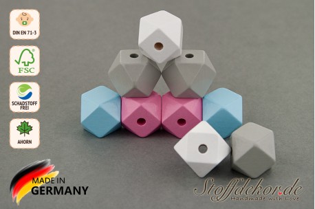 Hexagon Perle 16 mm Sechskant Holzperlen Polygon geometrische Perlen Fädelperlen Bastelperlen Babyperlen Babyketten
