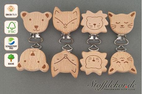 Holzclip mit Gravur Babyclip Lasergravur Schnullerclip Schnullerkettenclip Anhängerclip für Babykette Wagenkette Babyspielzeug